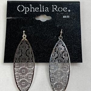 Ophelia Roe silver tone tear drop cut out earrings